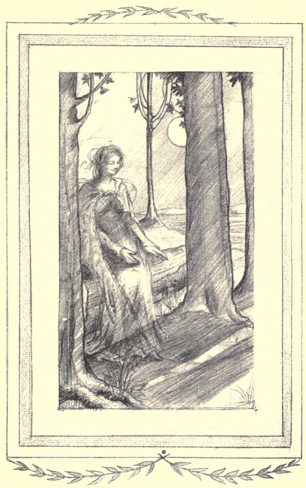 Illustration: He saw under the moon that lady sitting