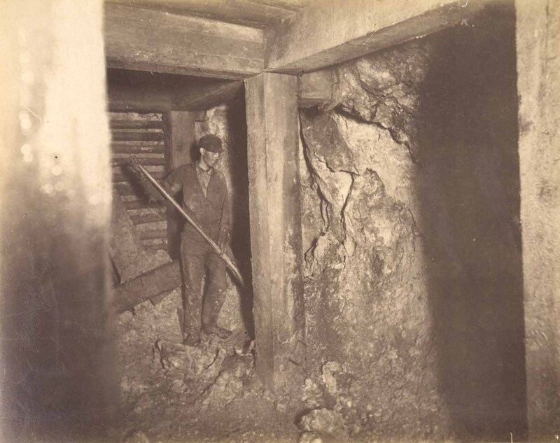 Mt Con 400 level East sill floor.  Ore breast showing ore in foot wall