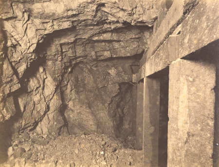 Mt Con 550 level East.  Showing a fine ore body with part of 1st or 2nd floor timbers in sight