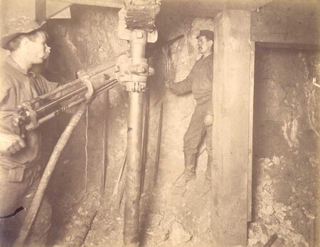 Mt Con 550 level East.  Showing drilling machine in operation.