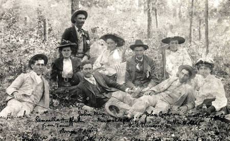 L-R: Lee Rauch, Samuella Huffaken, George Martin, John Mix, Margaret McCallie, Will Duncan, John Cochran, Nellie Mills, Allie Lygate?