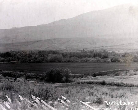 Panoramic view of Lemhi Valley showing remains of Fort Lemhi. Idaho.
