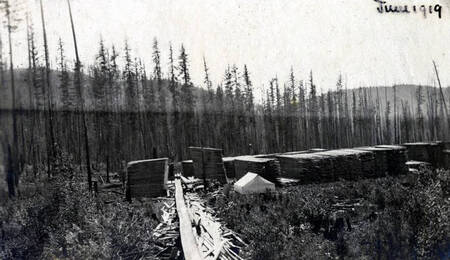 Schmidt Brothers Lumber Co. lumber yard and flume. Eileen, Idaho.