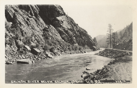 Postcard of Salmon River below Salmon, Idaho.