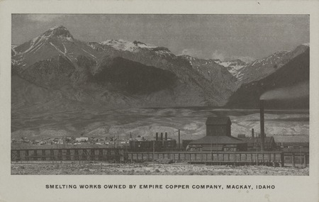 Postcard of a smelting mill in Mackay, Idaho.