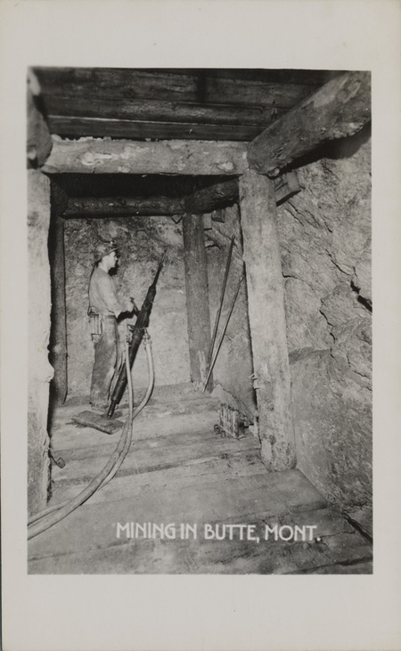 Postcard of the inside of a mine in Butte, Montana.