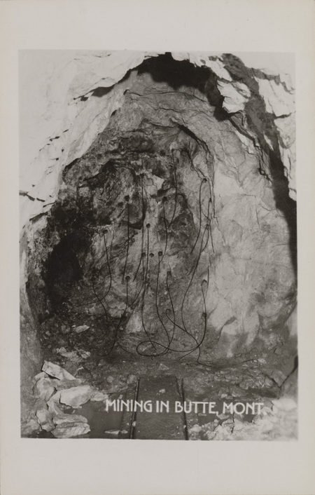 Postcard of the inside of a mine in Butte, Montana.