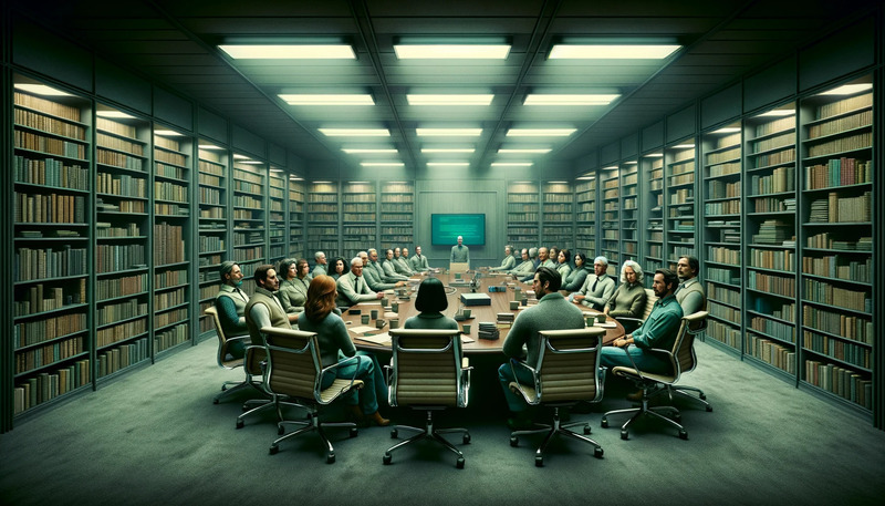librarians in a conference room discussing AI